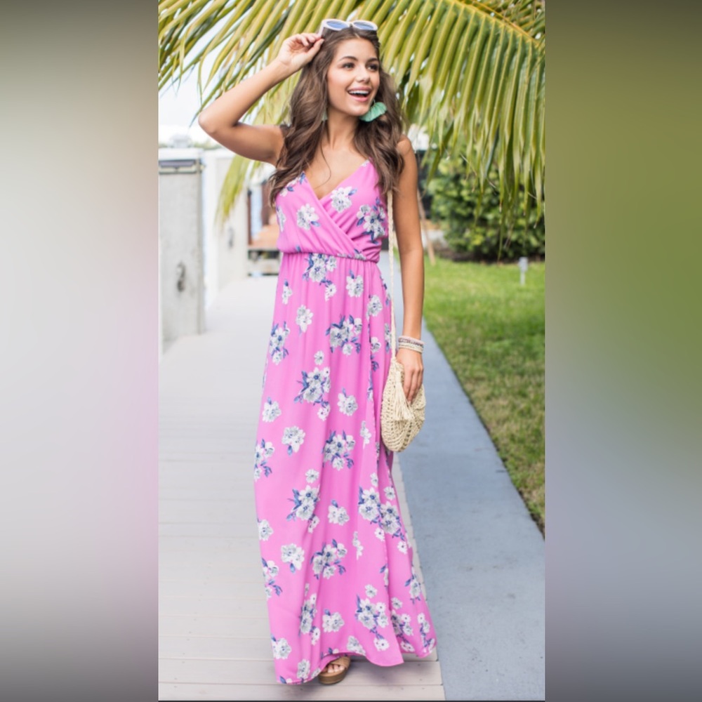 Pink Lily Infinite Love Purple Floral Maxi Wrap Dress Size Small